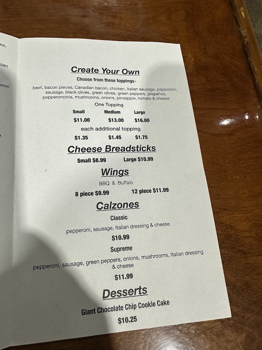 Goodfella's Pizzeria menu board