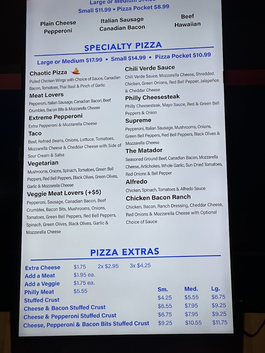 Chaotic Wings menu board