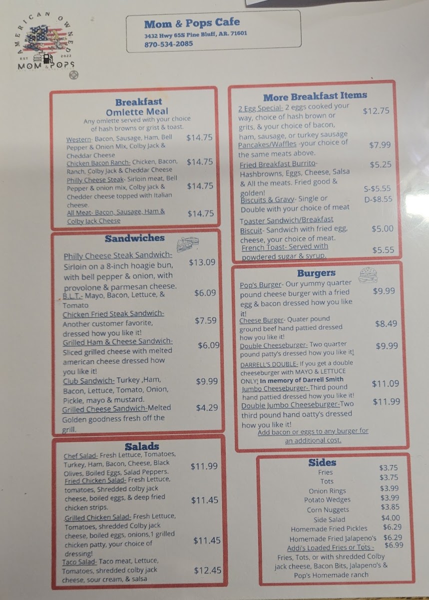 Mom & Pops Cafe menu board