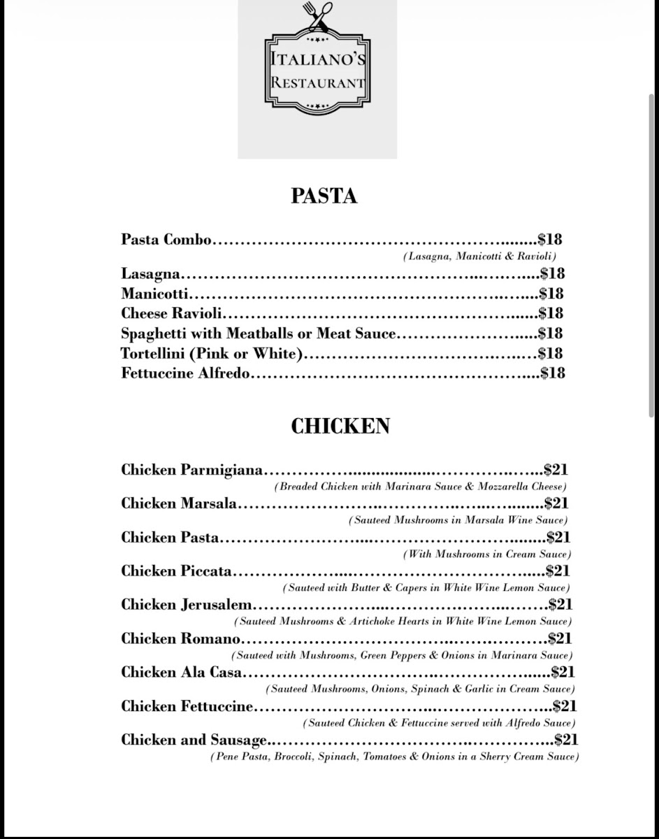 Italiano's menu board