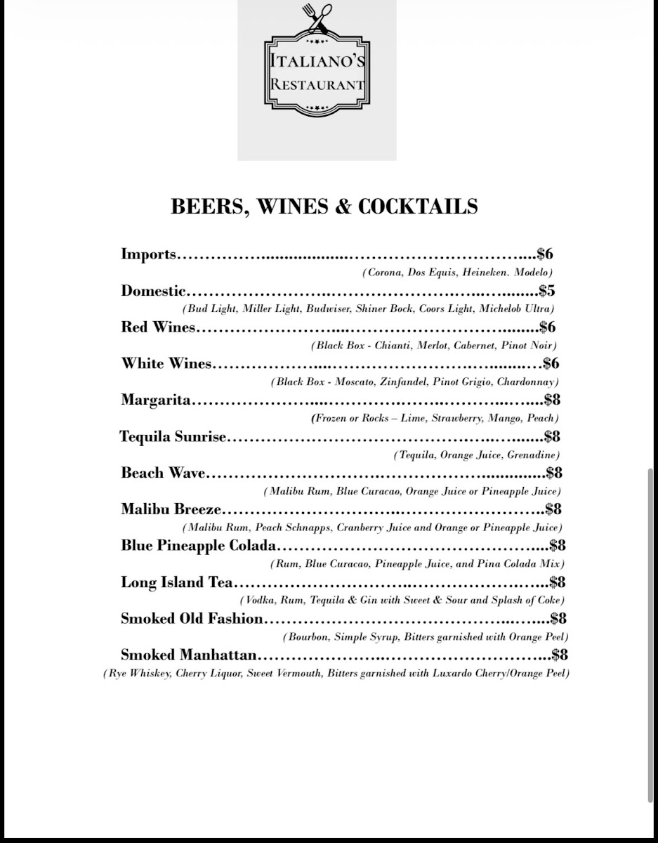 Italiano's menu board