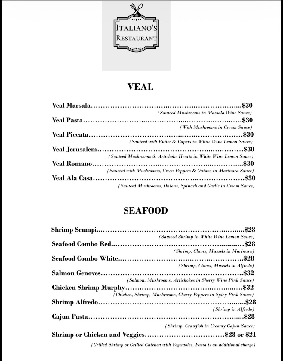 Italiano's menu board