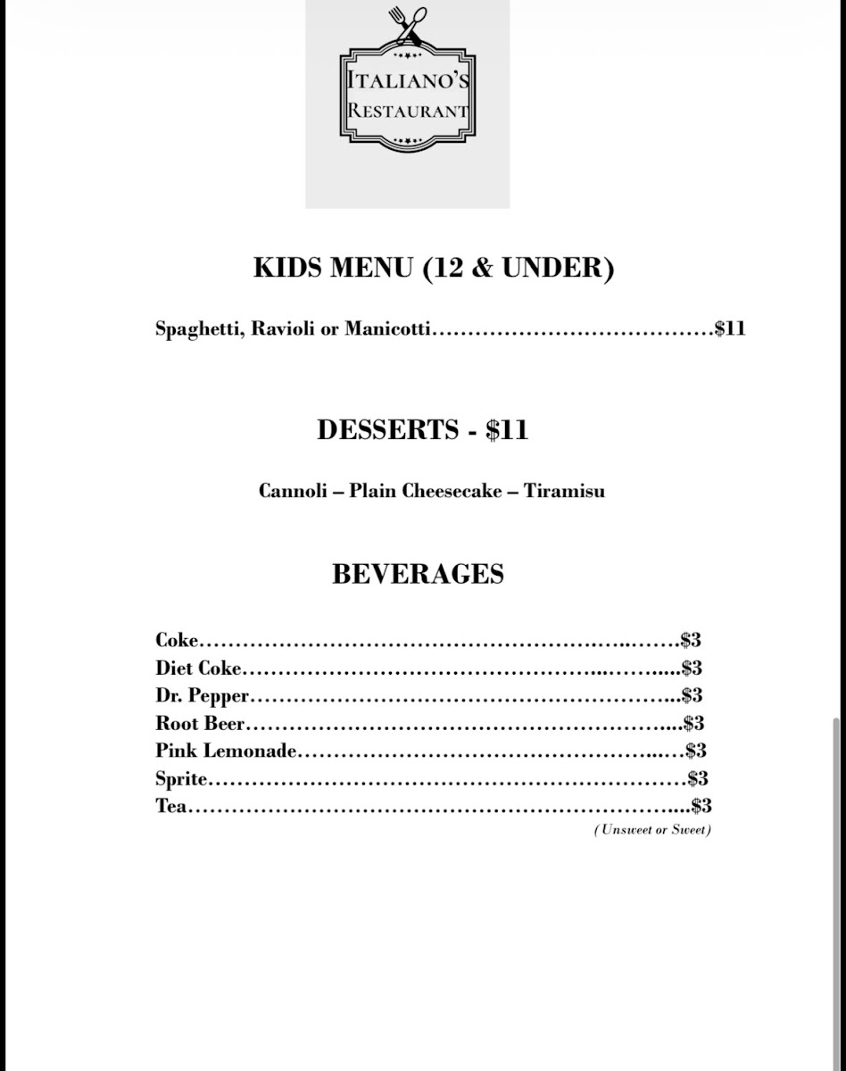 Italiano's menu board
