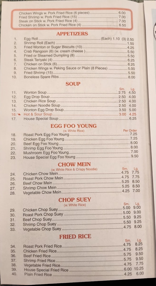King Wok Restaurant menu board