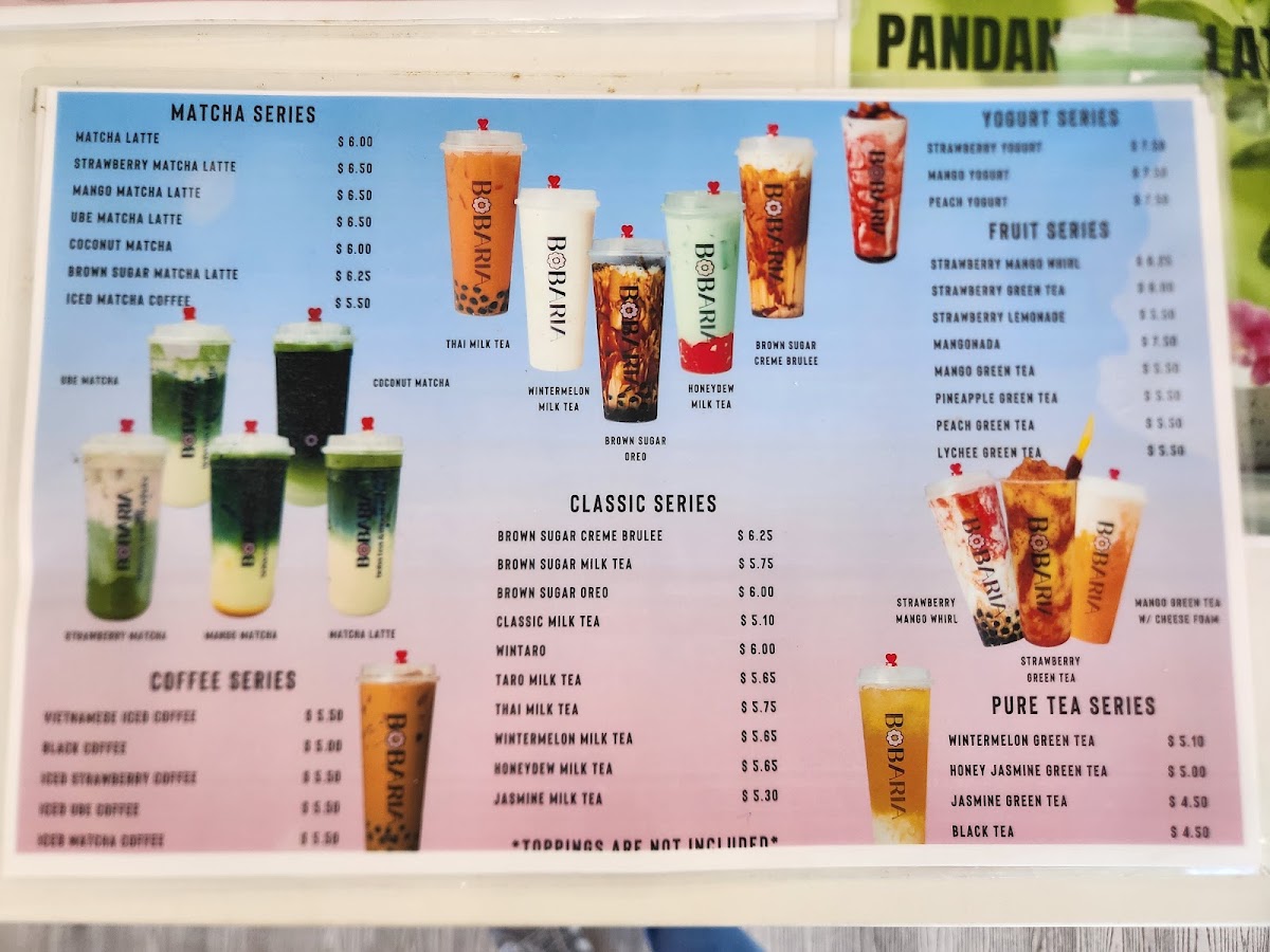 Asian Fusion & Bobaria menu board