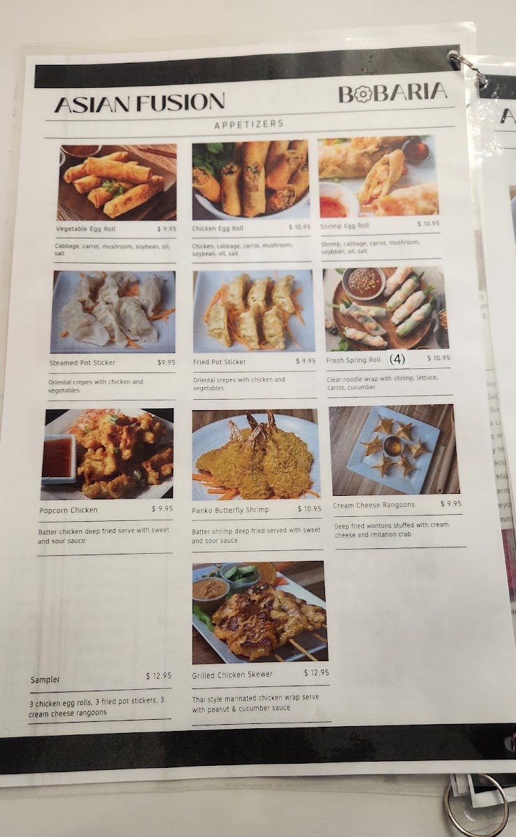 Asian Fusion & Bobaria menu board