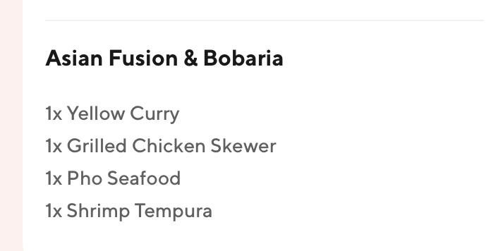 Asian Fusion & Bobaria menu board