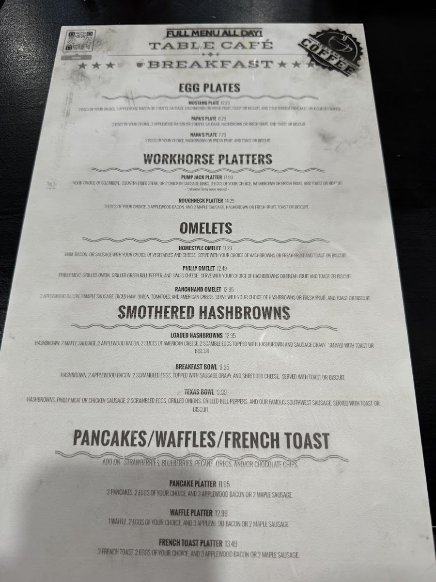 Table Cafe menu board
