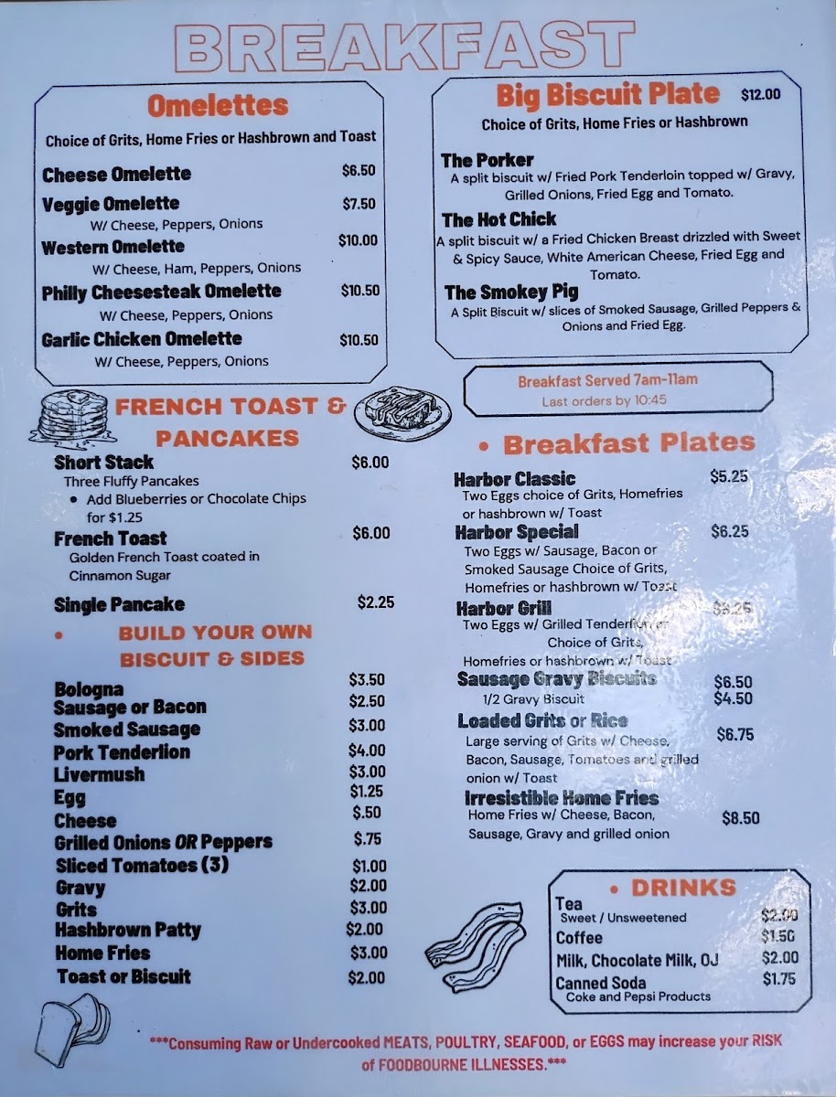 The Harbor Cafe menu board