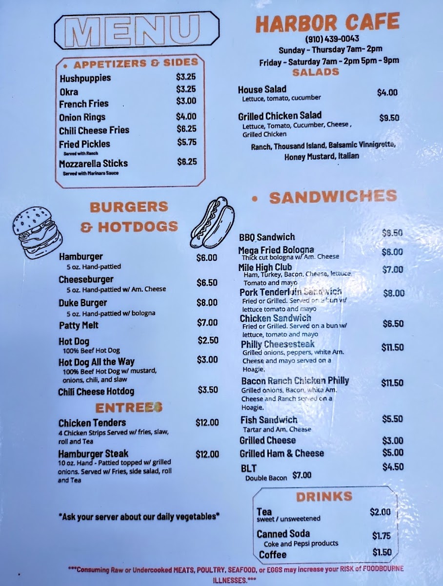 The Harbor Cafe menu board