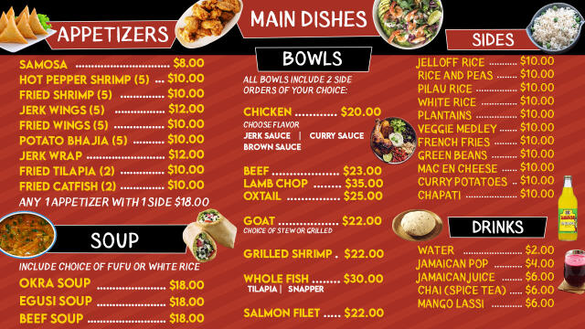Jerk jollof bbq food truck menu board
