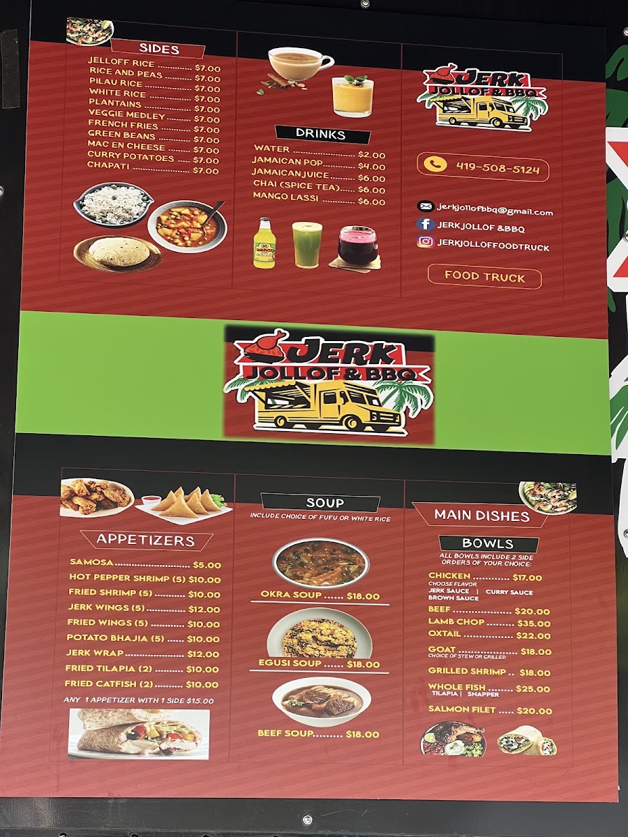 Jerk jollof bbq food truck menu board