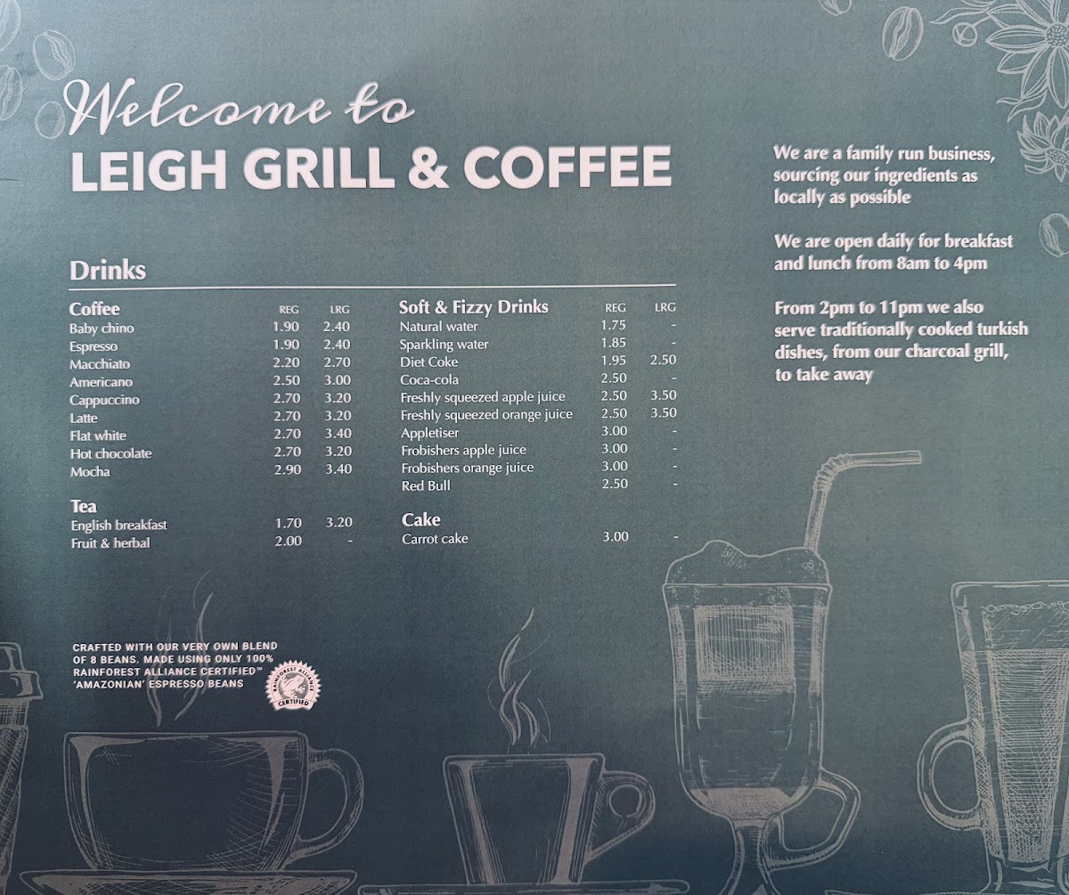 Leigh Grill & Café menu board
