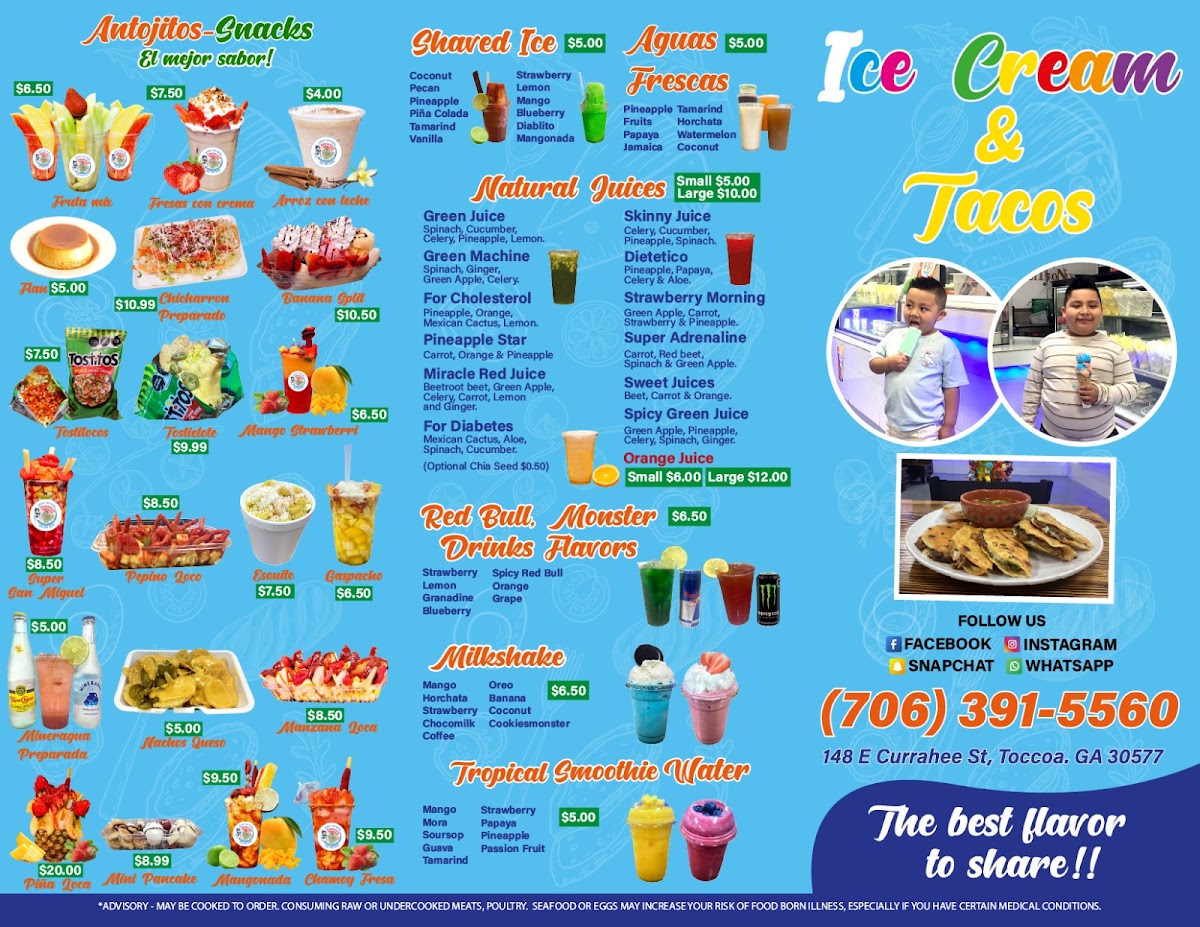 Ice Cream & Tacos menu board