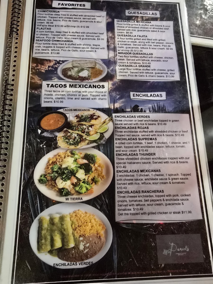 El Mirador Mexican Restaurant menu board