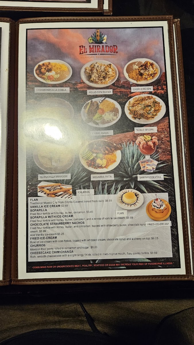 El Mirador Mexican Restaurant menu board
