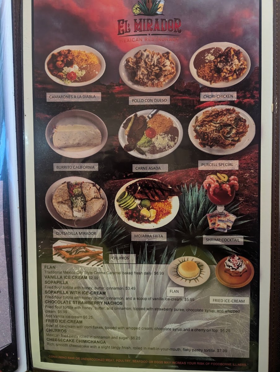 El Mirador Mexican Restaurant menu board