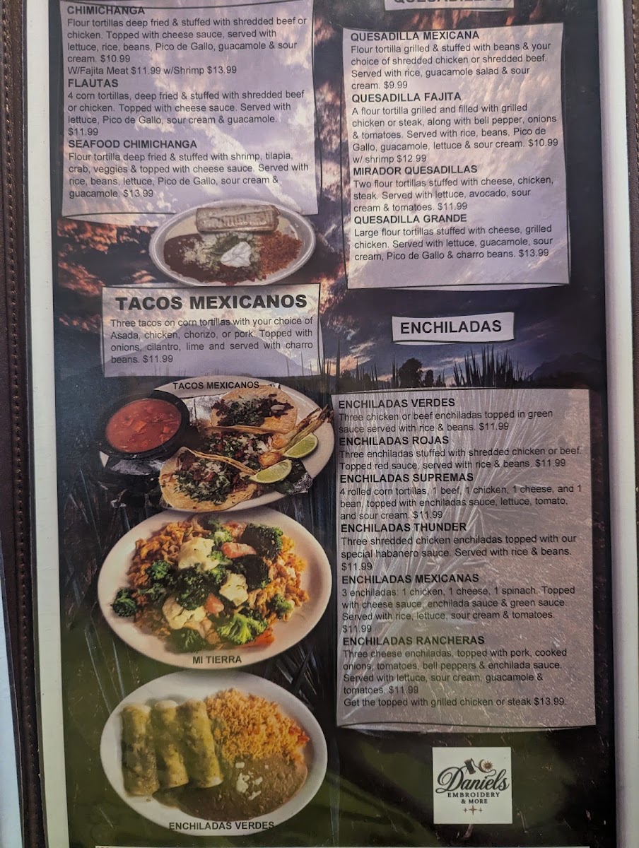 El Mirador Mexican Restaurant menu board