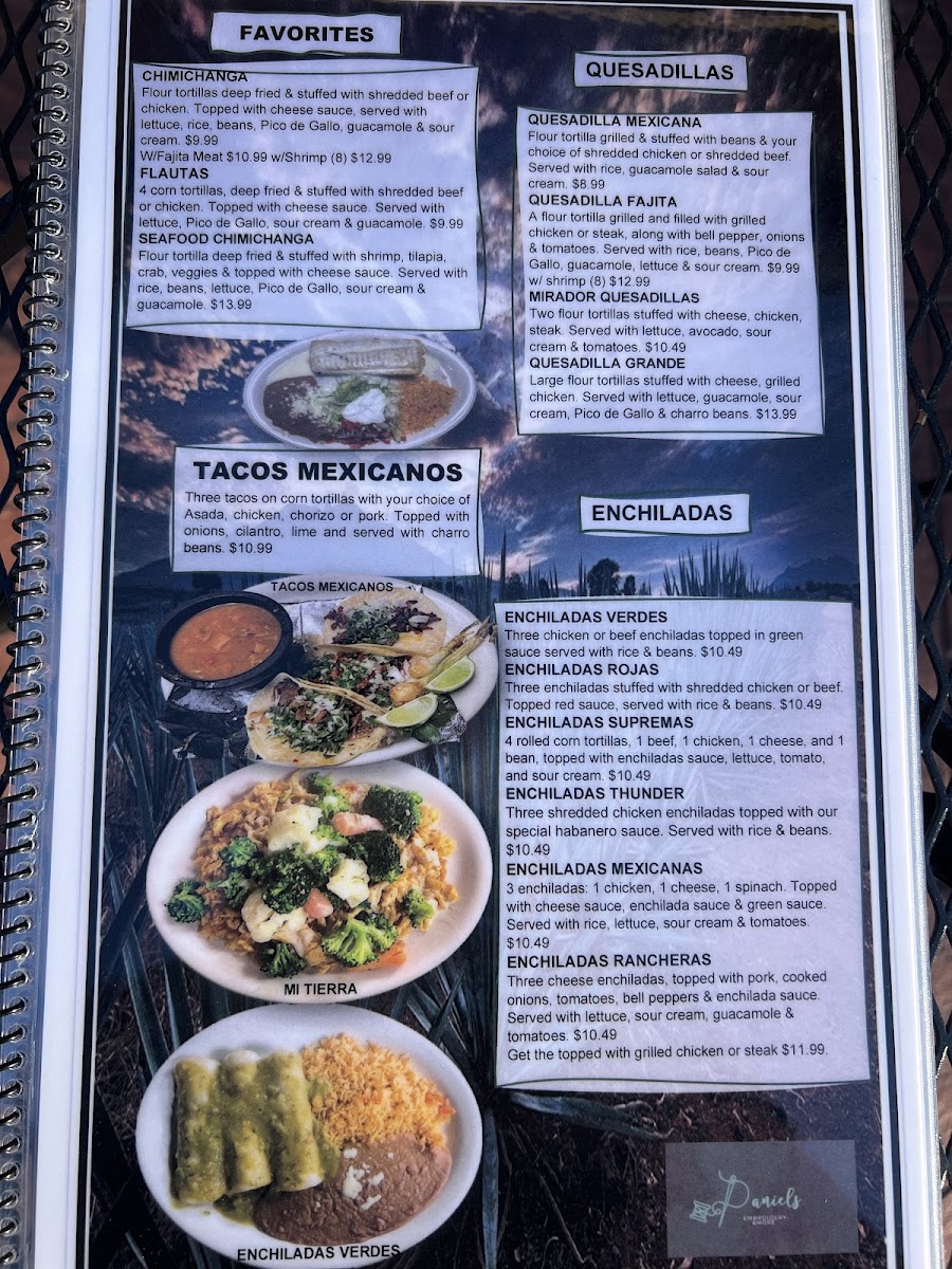 El Mirador Mexican Restaurant menu board