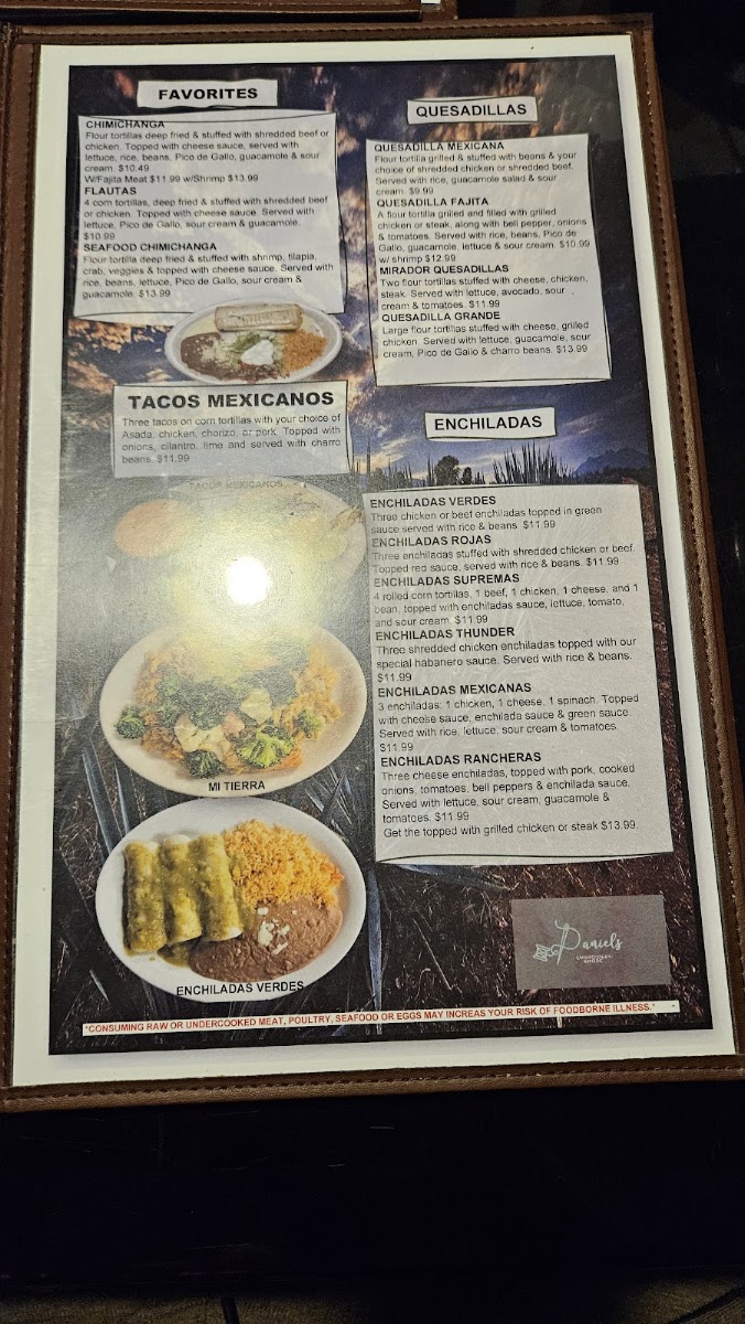 El Mirador Mexican Restaurant menu board