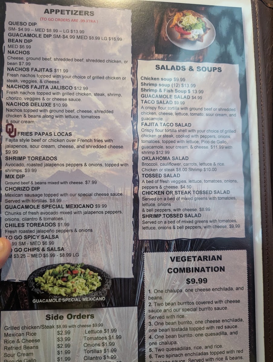 El Mirador Mexican Restaurant menu board