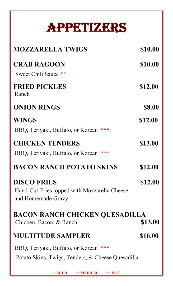 MULTITUDE TAKEAWAY RESTAURANT menu board
