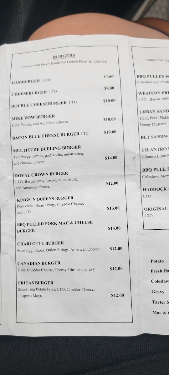 MULTITUDE TAKEAWAY RESTAURANT menu board