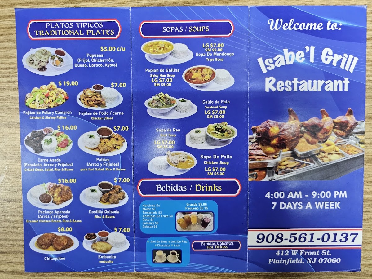 Isabel's Grill Restaurant menu board