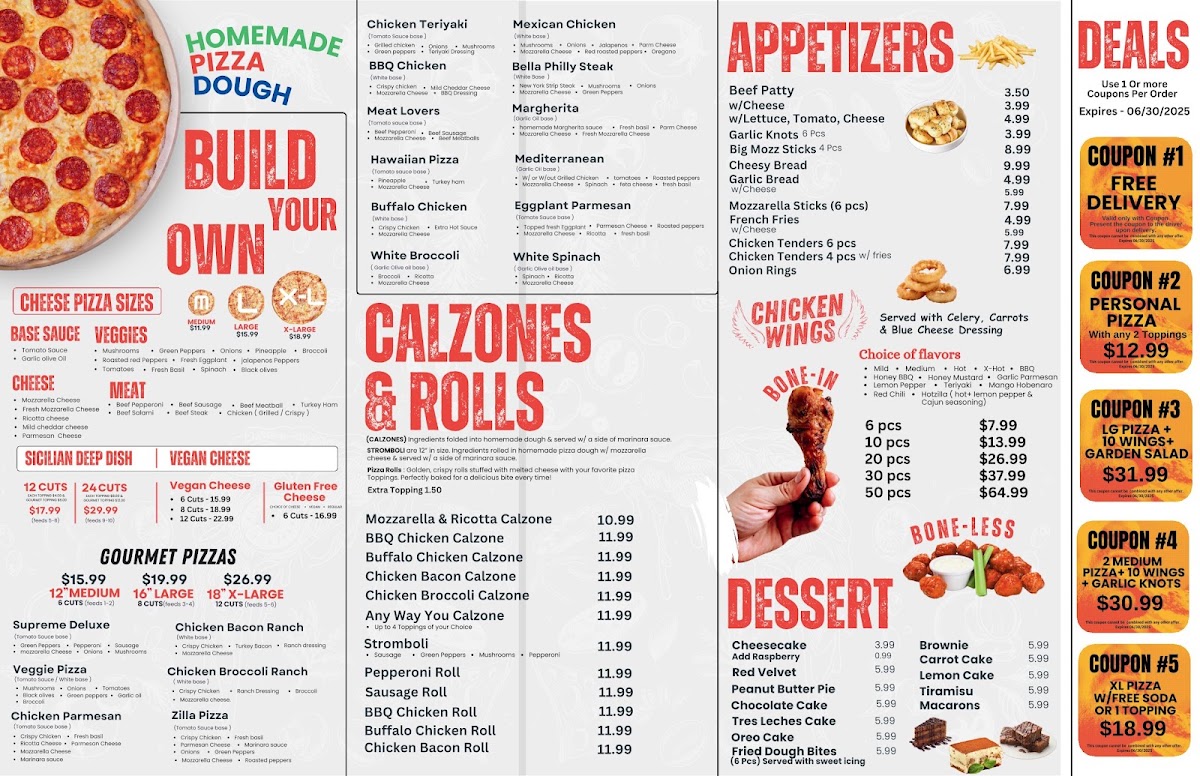 Pizza Zilla menu board