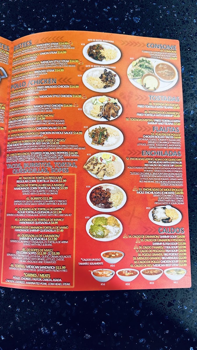 Molcajetes Restaurant #2 menu board