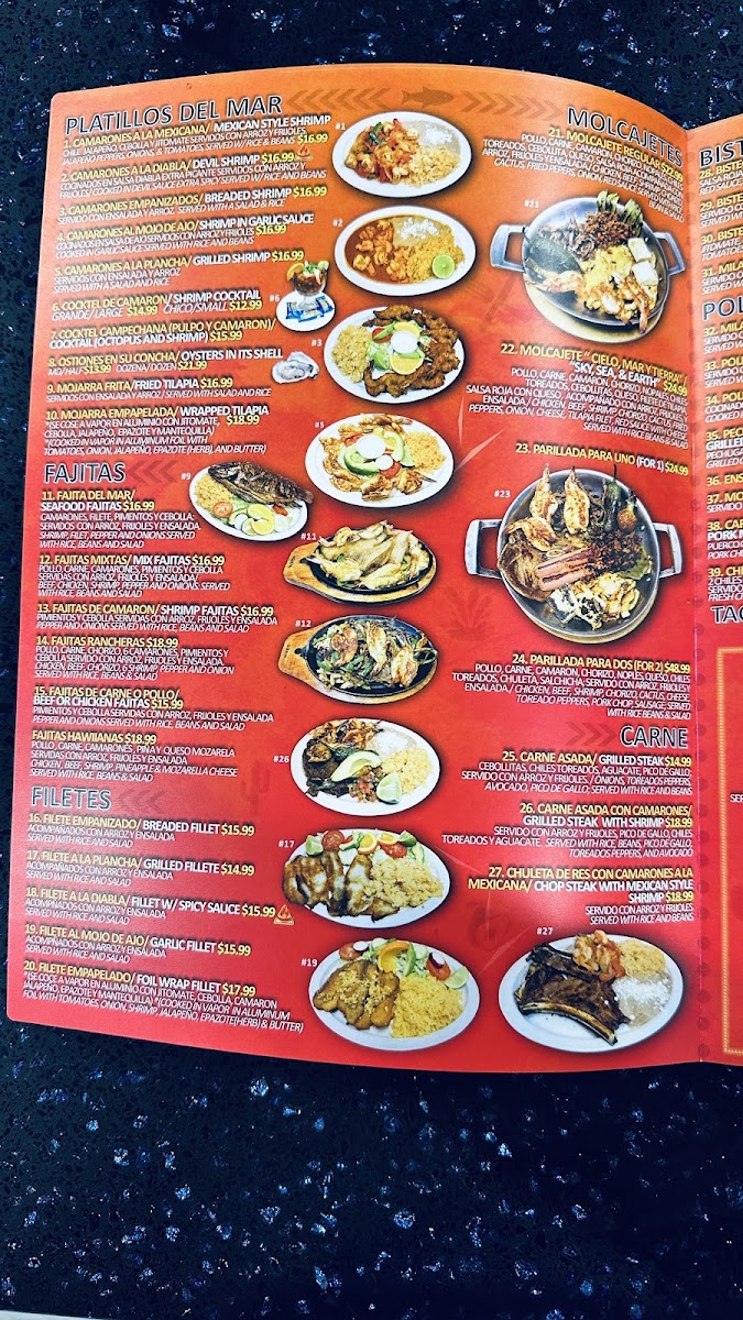 Molcajetes Restaurant #2 menu board