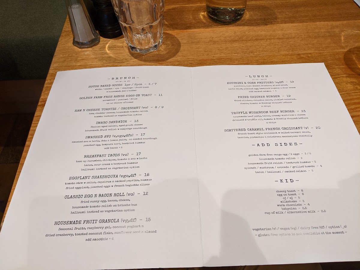 Imago Cafe & Bakery menu board