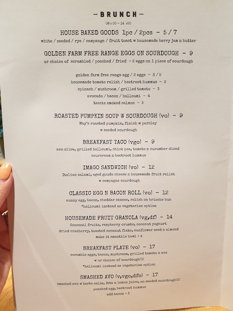 Imago Cafe & Bakery menu board