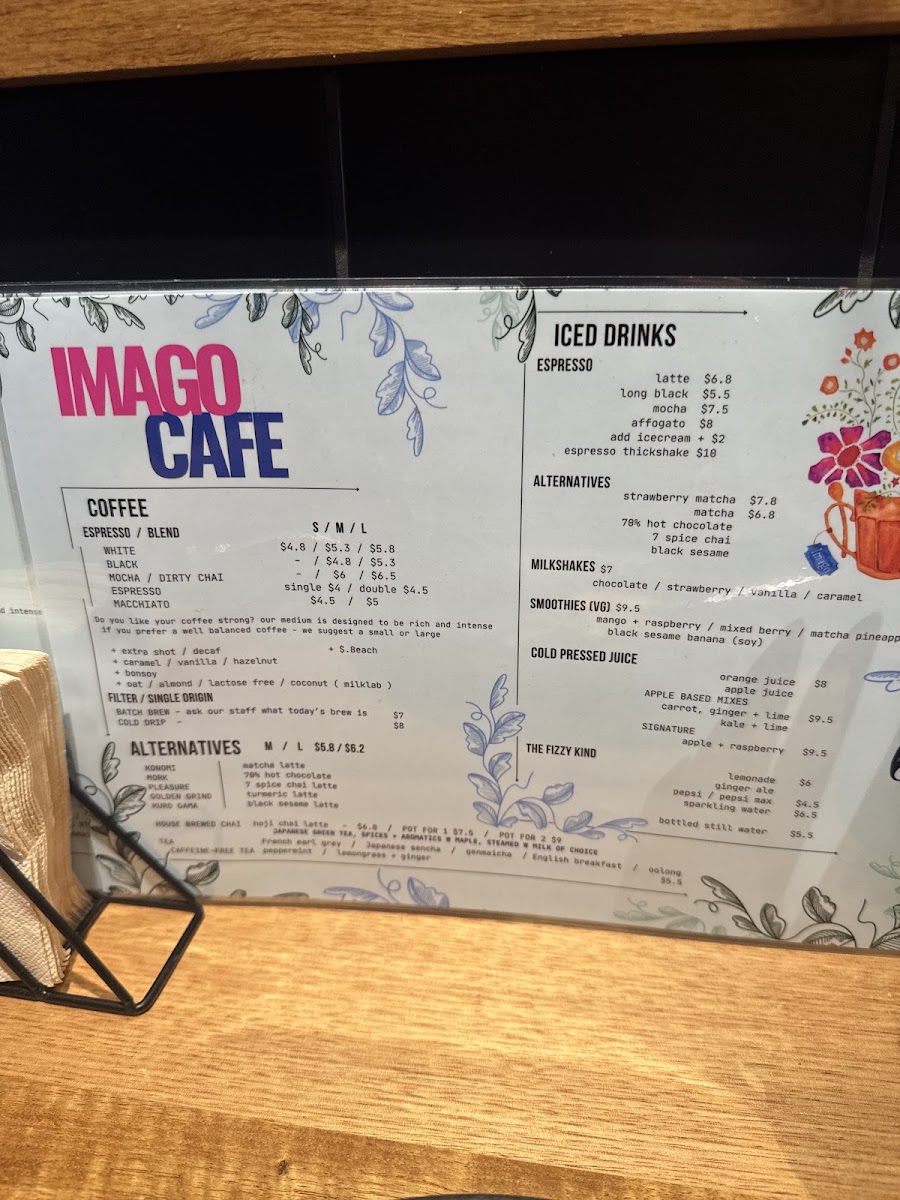 Imago Cafe & Bakery menu board