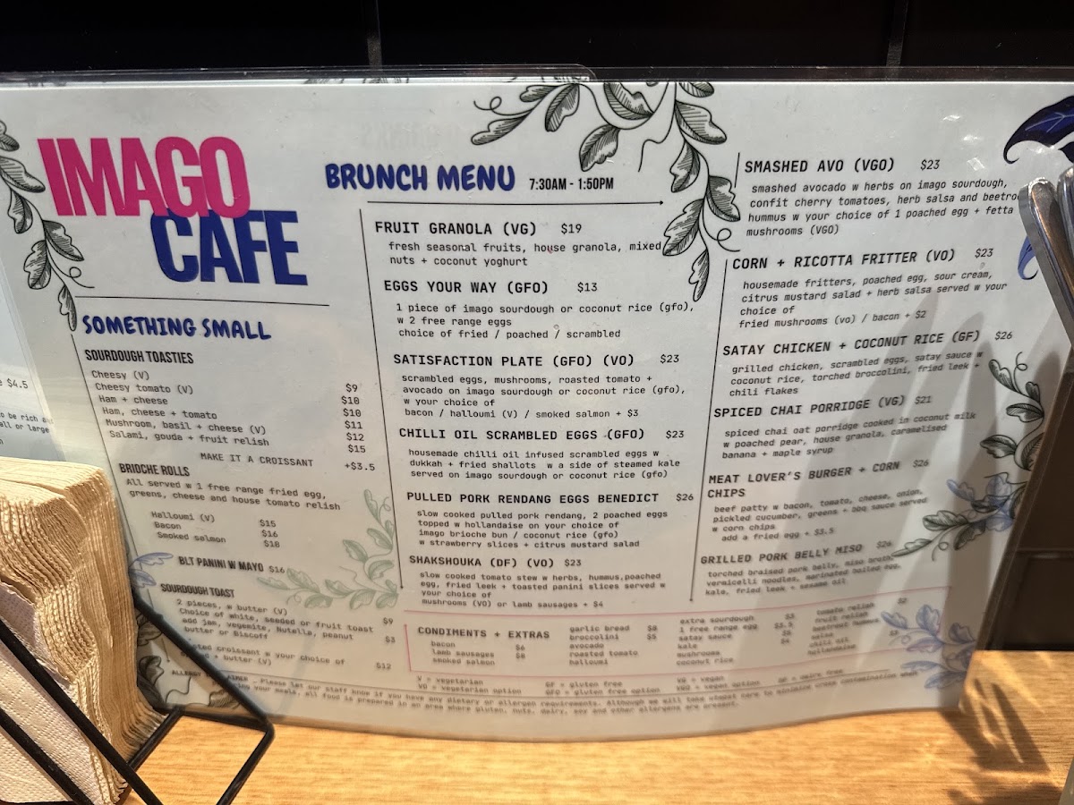 Imago Cafe & Bakery menu board