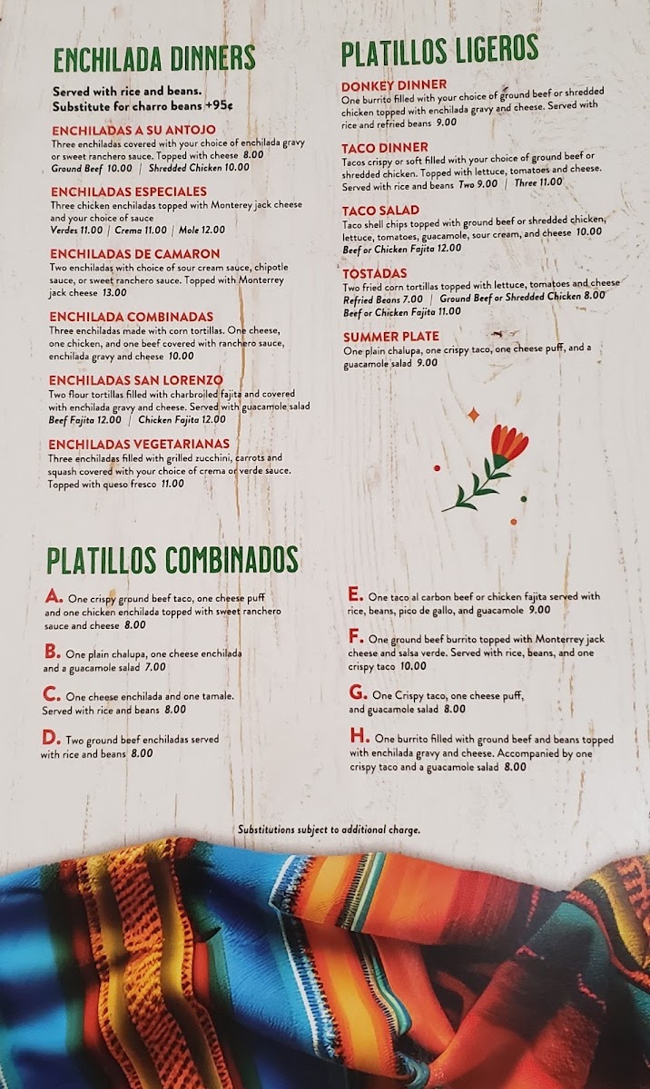 San Lorenzo Taqueria menu board