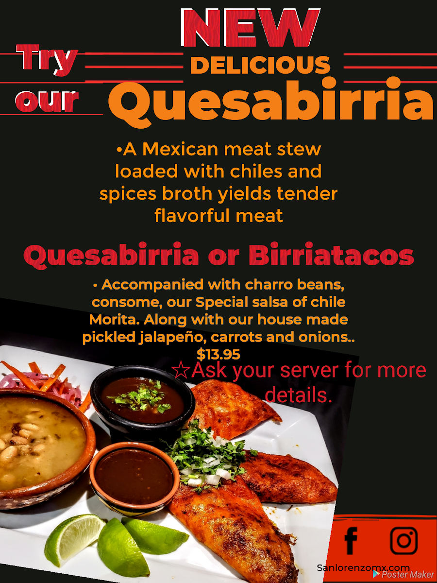 San Lorenzo Taqueria menu board