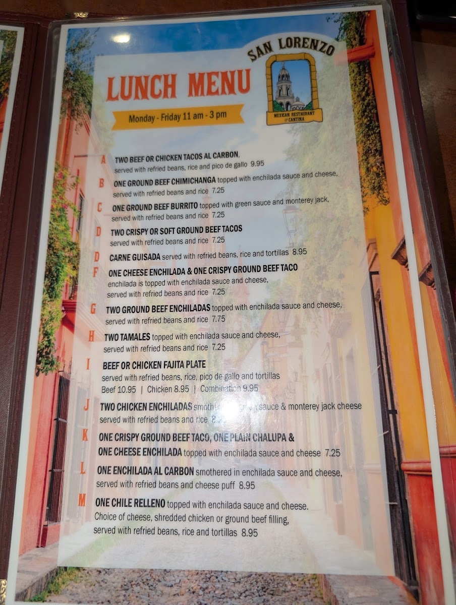 San Lorenzo Taqueria menu board