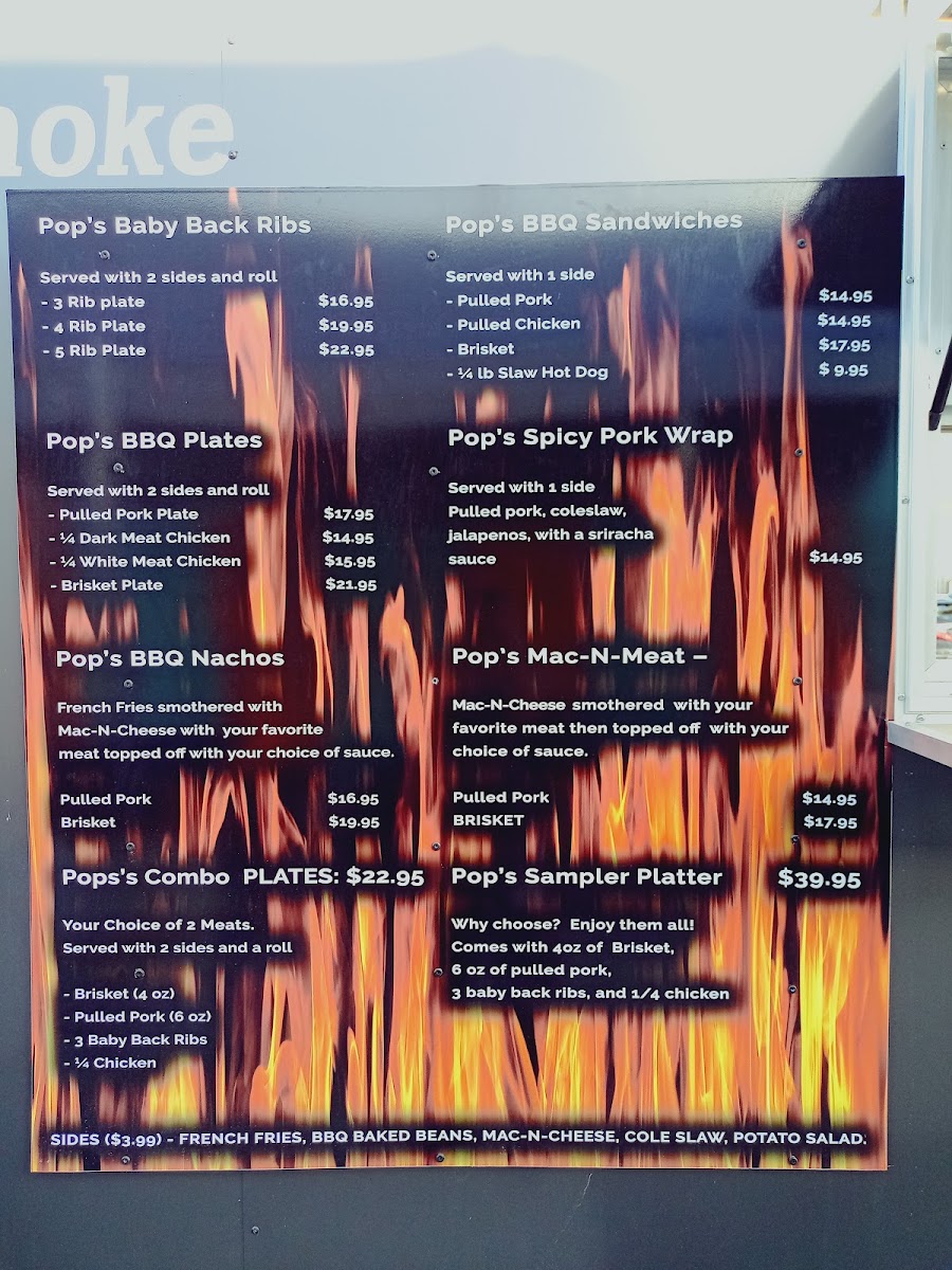 Pop's Smoke Shed - Marathon menu board