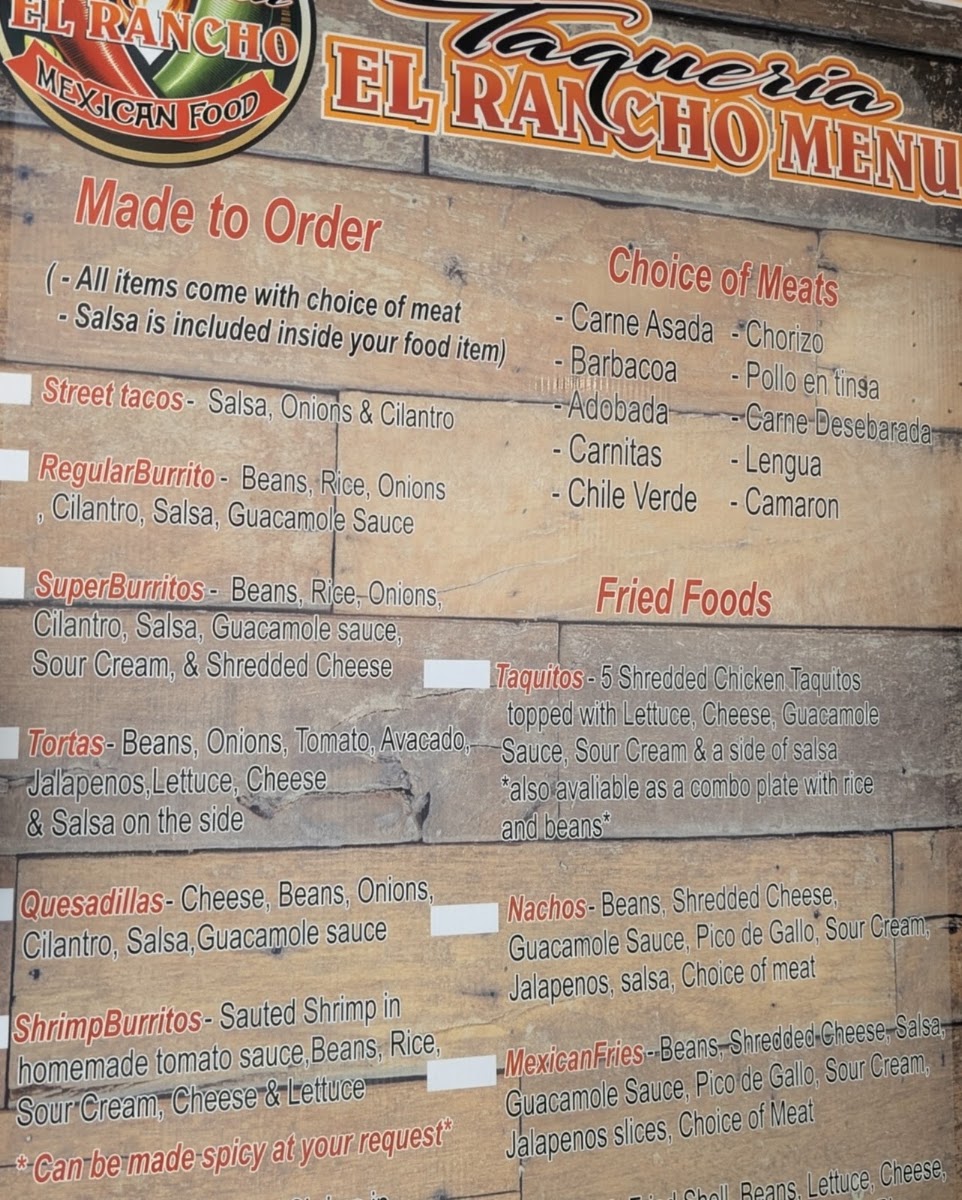 Panchito’s Taqueria #2 menu board