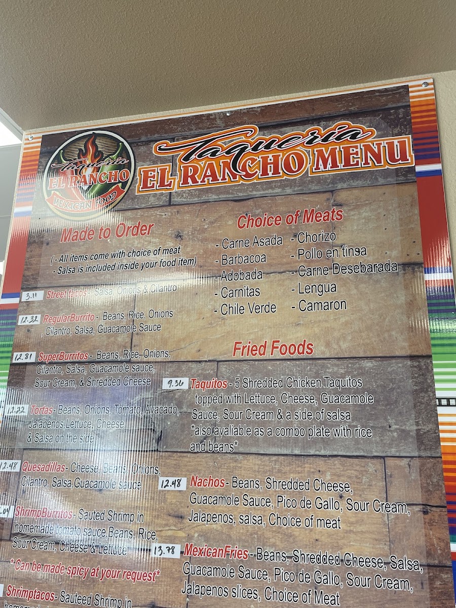 Panchito’s Taqueria #2 menu board