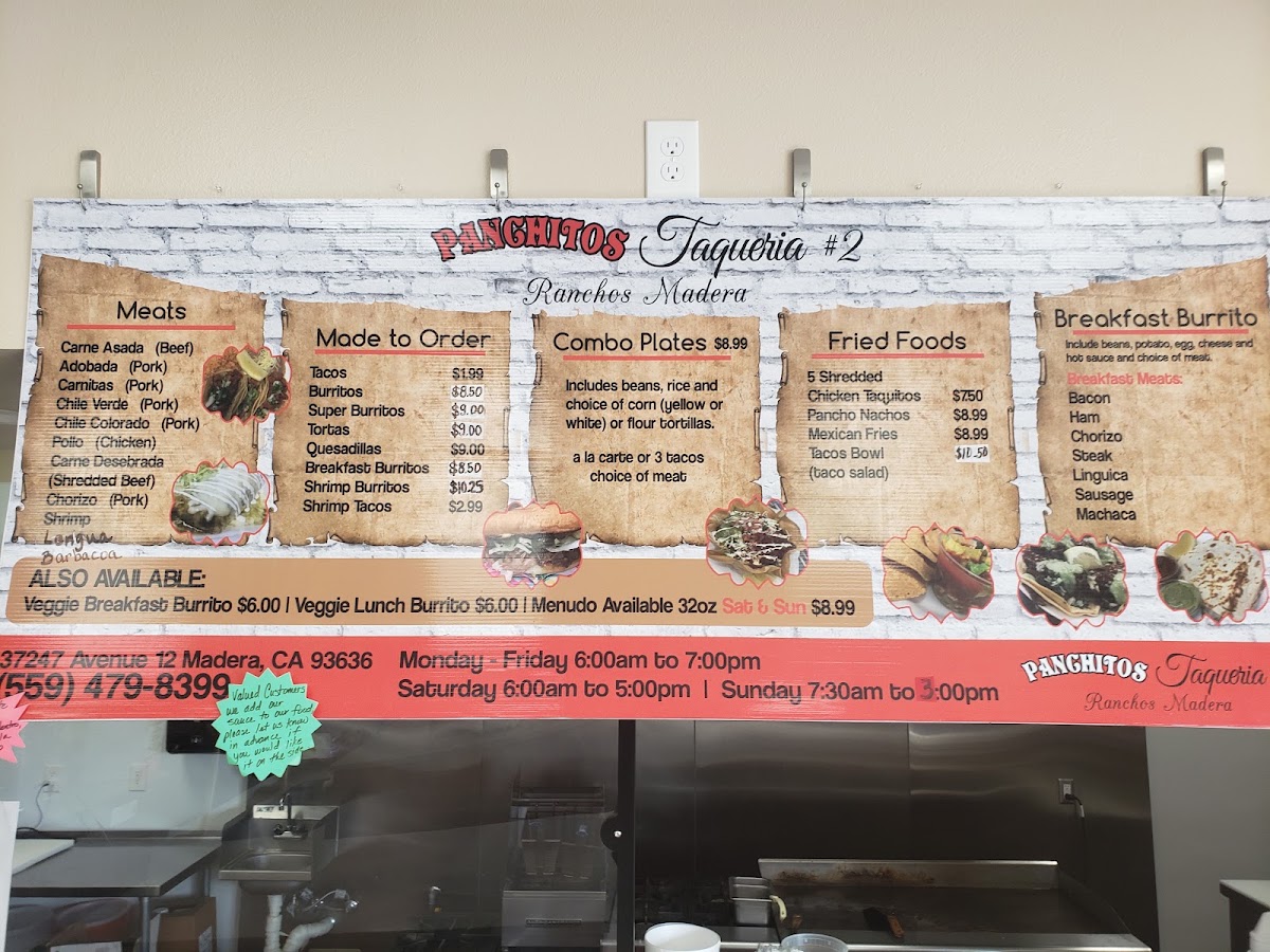 Panchito’s Taqueria #2 menu board