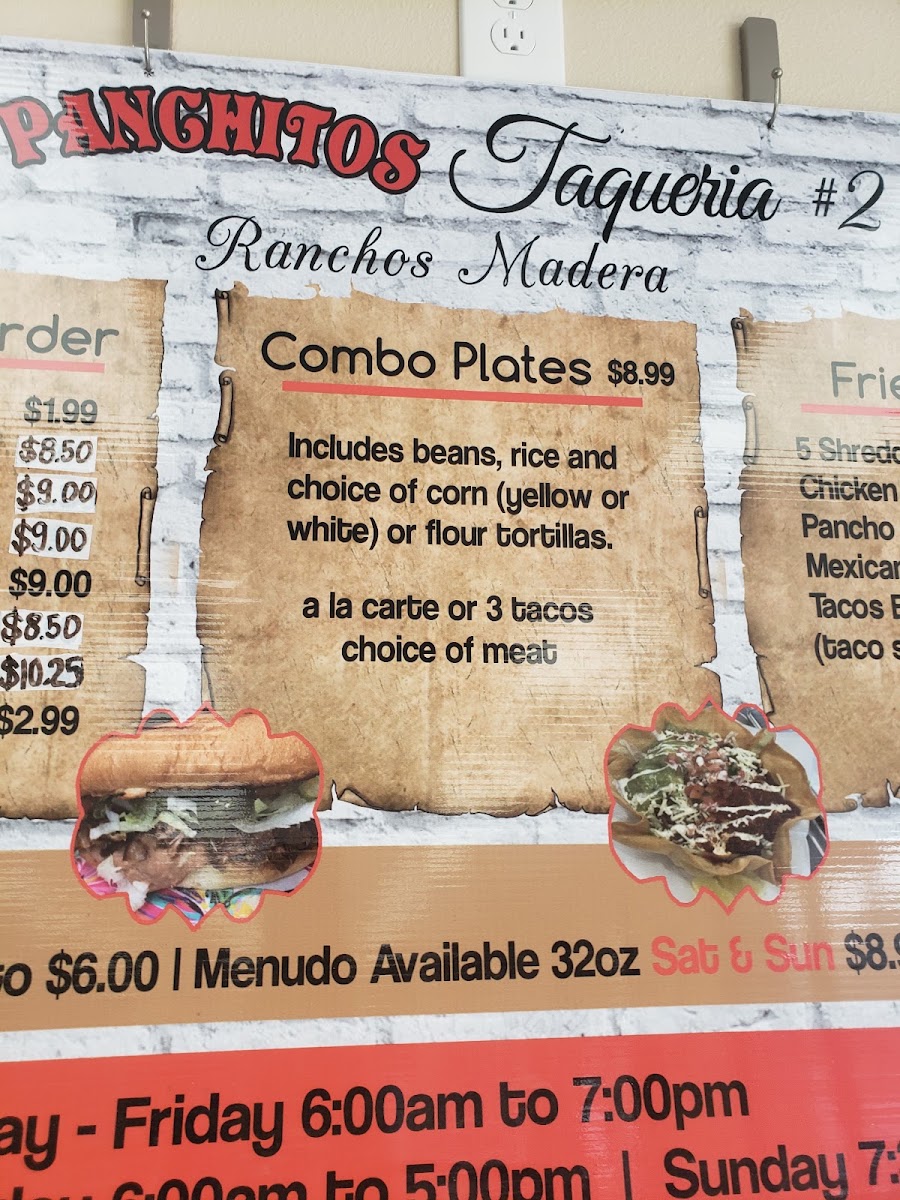 Panchito’s Taqueria #2 menu board