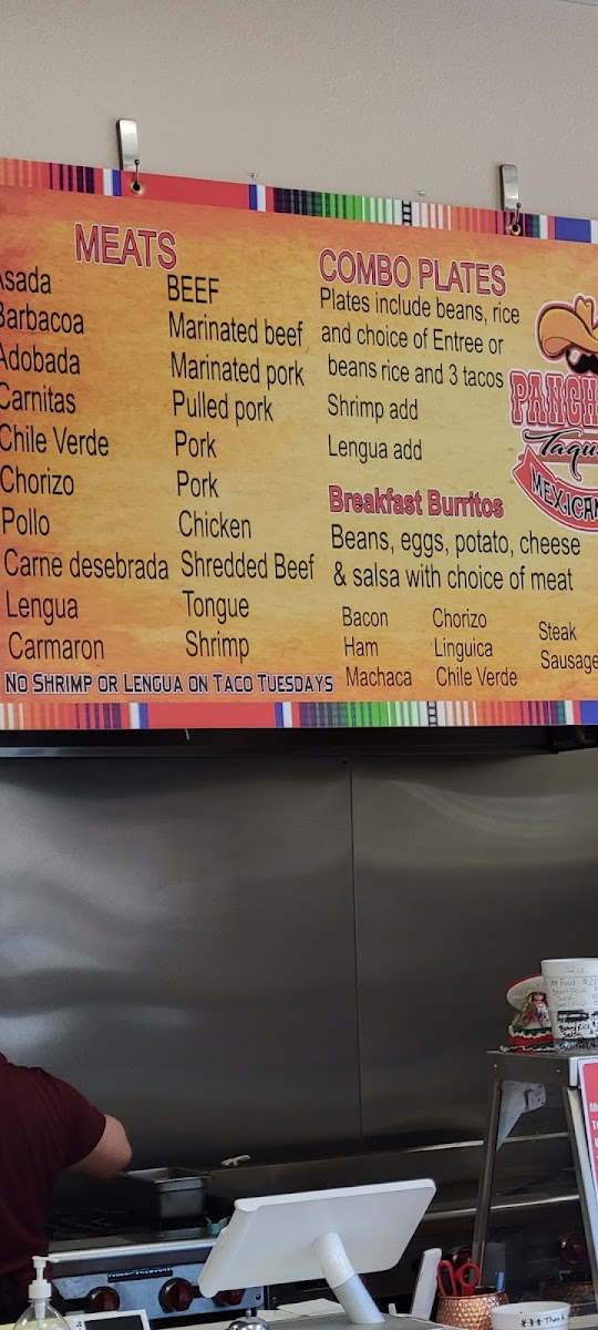 Panchito’s Taqueria #2 menu board
