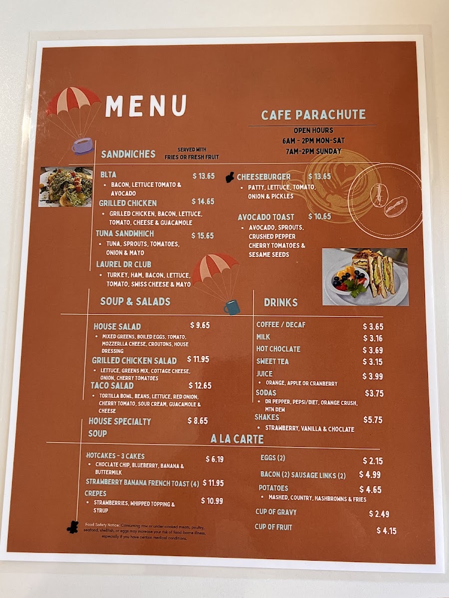 Cafe Parachute menu board