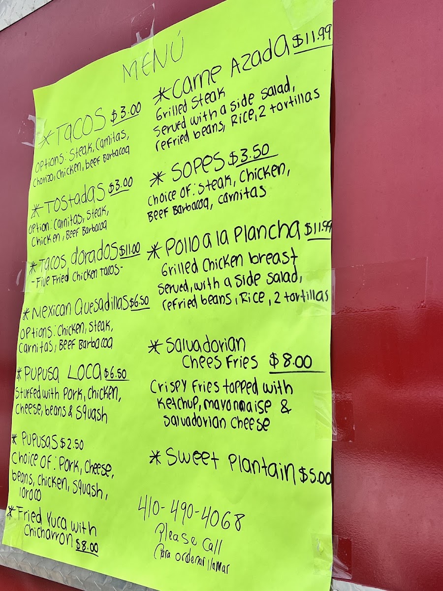 Antojitos Norma menu board