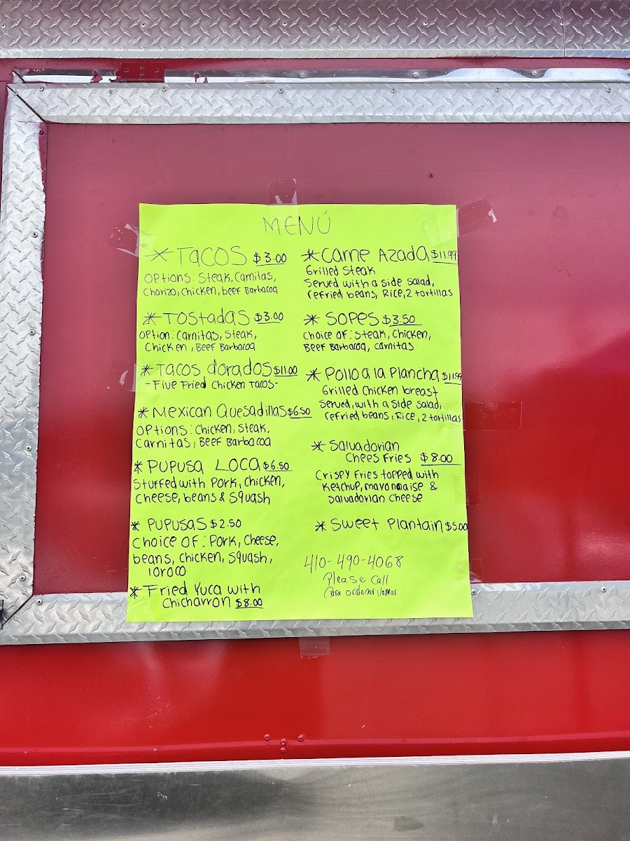 Antojitos Norma menu board