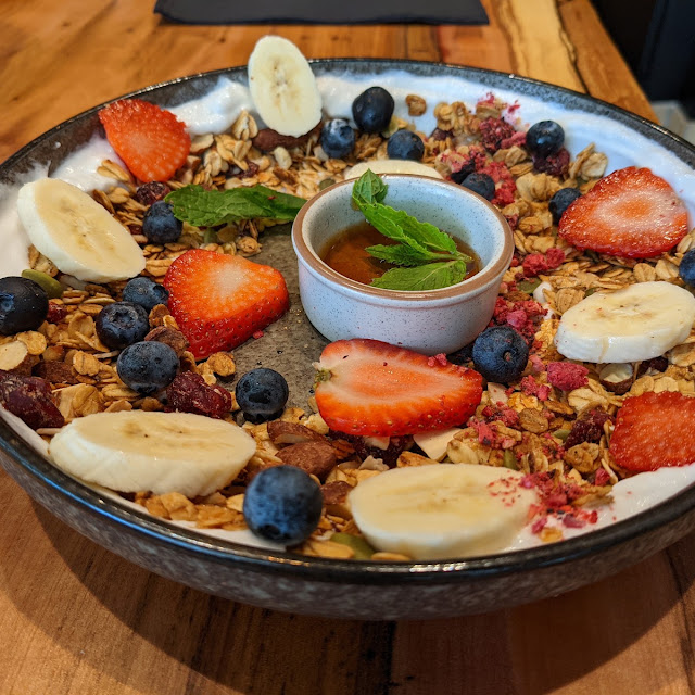 Granola Bowl with Carrot and Ginger Juice