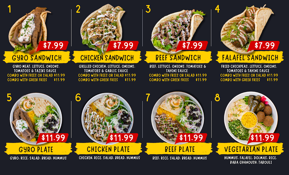 Stop N Go Gyros - Frisco menu board