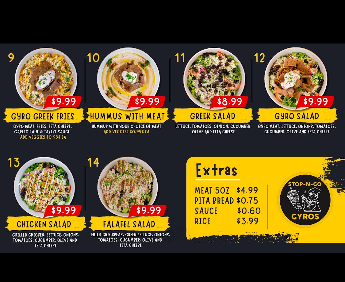 Stop N Go Gyros - Frisco menu board